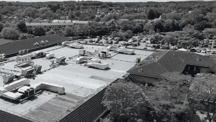 Aerial view of HVAC plant on the roof of an industrial building